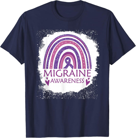 Migraine Awareness Bleached Rainbow Purple Ribbon Men T-Shirt - T-Shirt | Navy
