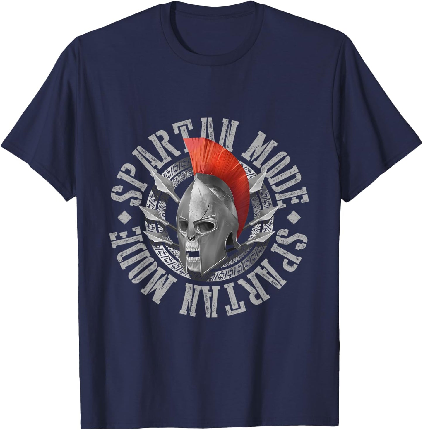 Spartan Mode Skull Helmet Greek Fitness Sparta 300 Gladiator T-Shirt - T-Shirt | Navy