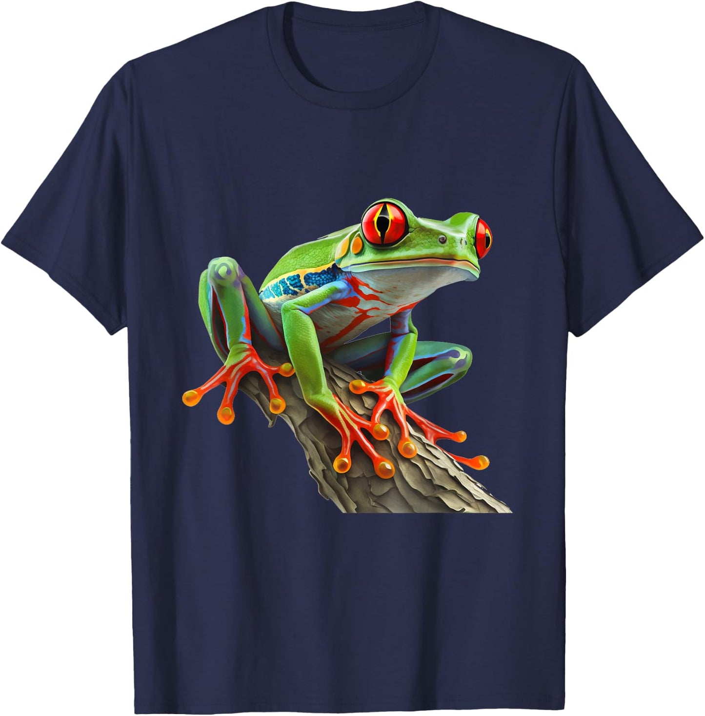Red Eyed Tree Frog Leaping Frog Leaves Rainforest Amphibian T-Shirt - T-Shirt | Navy