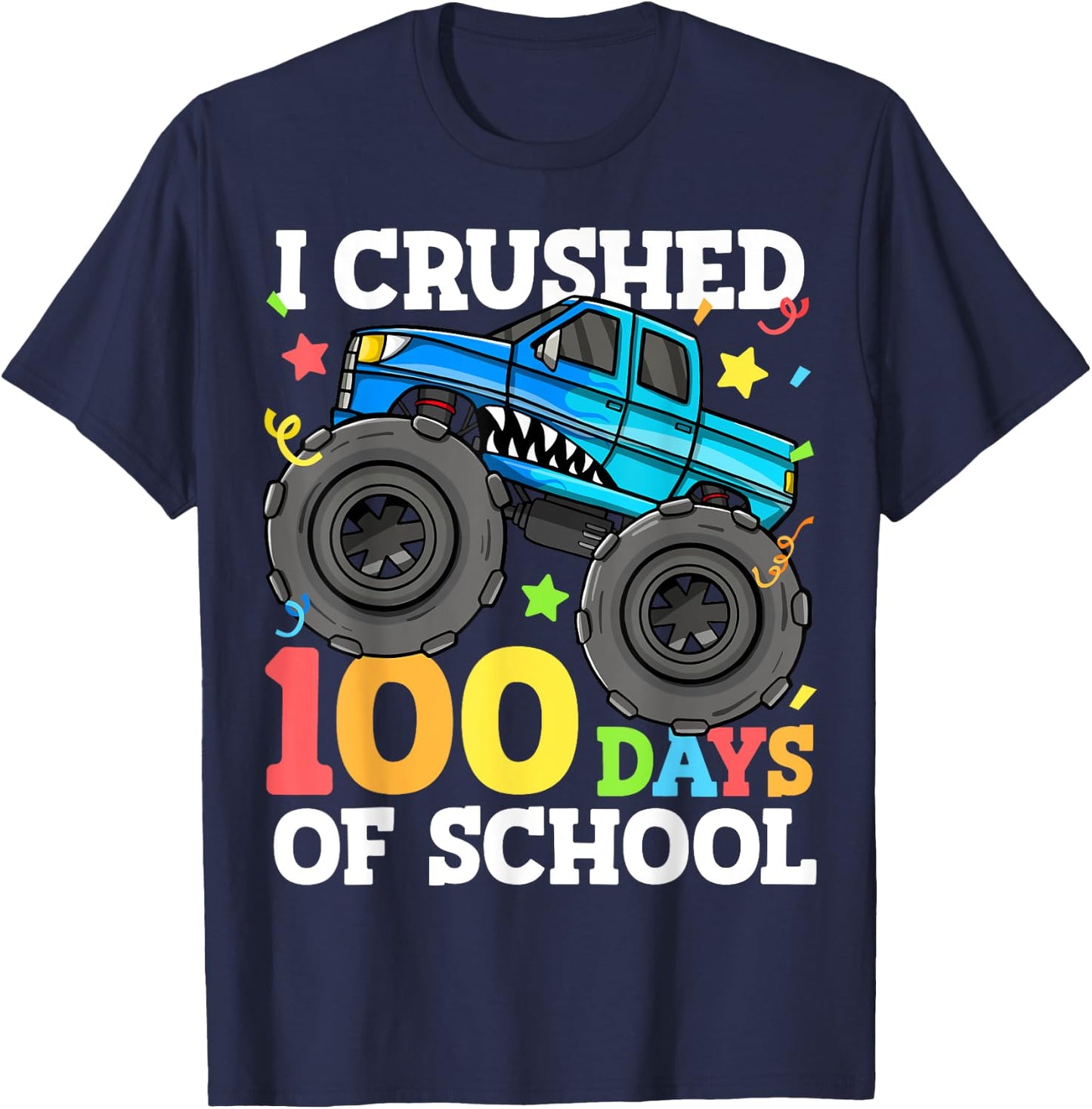 100 Days of School Monster Truck 100th Day of School Boys T-Shirt - T-Shirt | Navy
