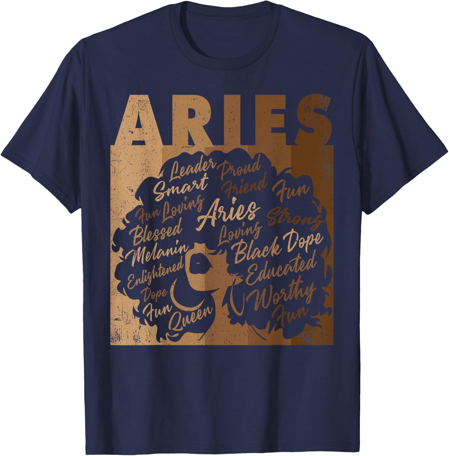 Aries Girl African American Women Melanin Birthday T-Shirt - T-Shirt | Navy