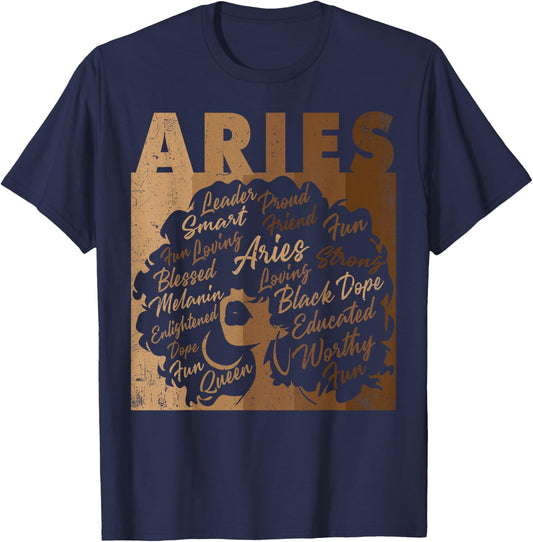 Aries Girl African American Women Melanin Birthday T-Shirt - T-Shirt | Navy