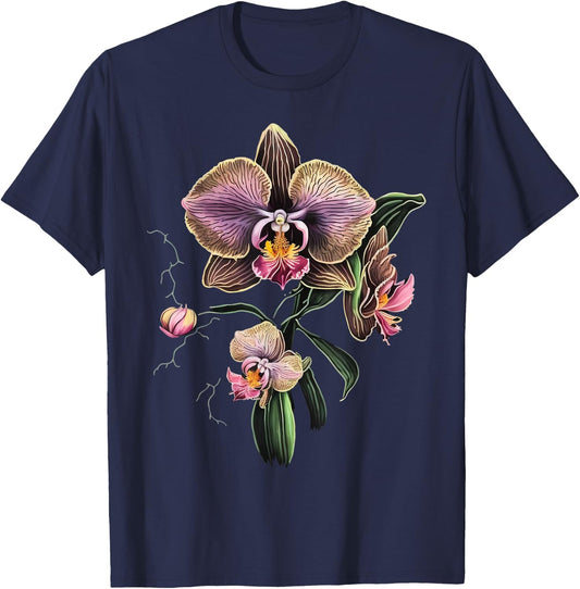 Vintage Orchid Flower on Orchid T-Shirt - T-Shirt | Navy