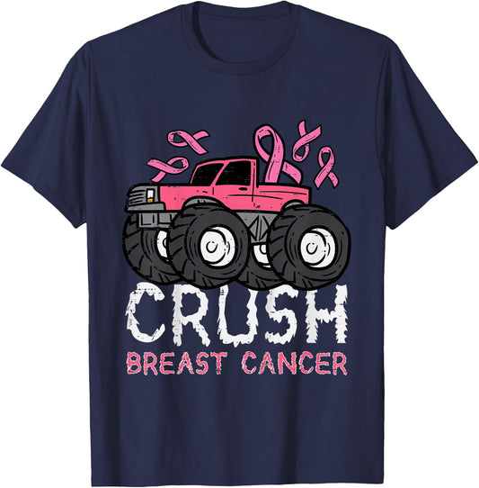 Kids Crush Breast Cancer Awareness Monster Truck Toddler Boy Kids T-Shirt - T-Shirt | Navy