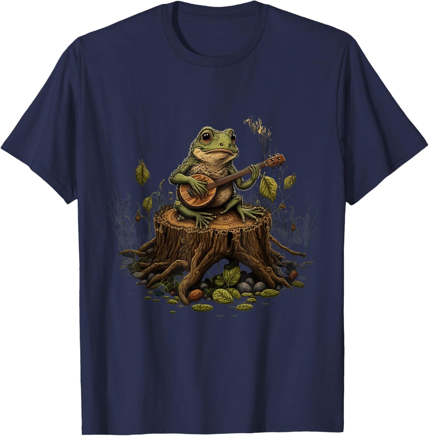 Frog Playing Banjo On Log T-Shirt - T-Shirt | Navy
