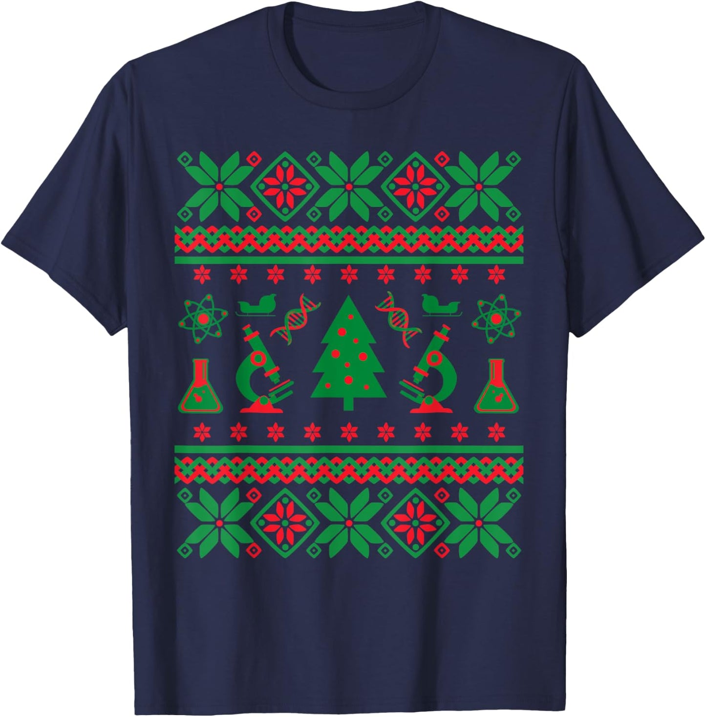 Science Ugly Christmas Sweater - DNA, Chemistry Biology, PCR T-Shirt - T-Shirt | Navy