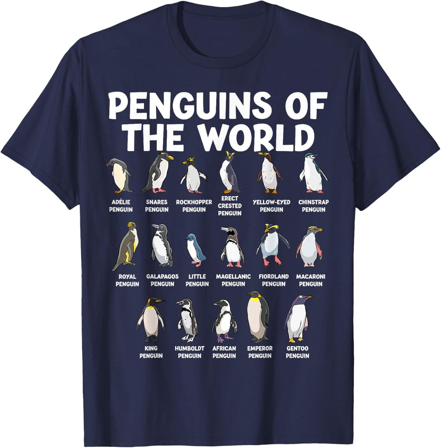 Penguins Of The World Kawaii Types Of Penguins Sea Animal T-Shirt - T-Shirt | Navy