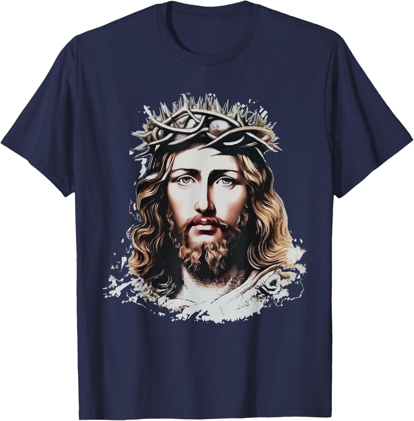 Face of Jesus Christ Crown of Thorns Catholic Faith T-Shirt - T-Shirt | Navy