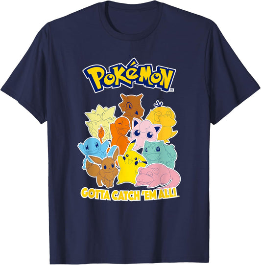 Pokémon Group Shot Gotta Catch 'Em All Cute Poster T-Shirt - T-Shirt | Navy