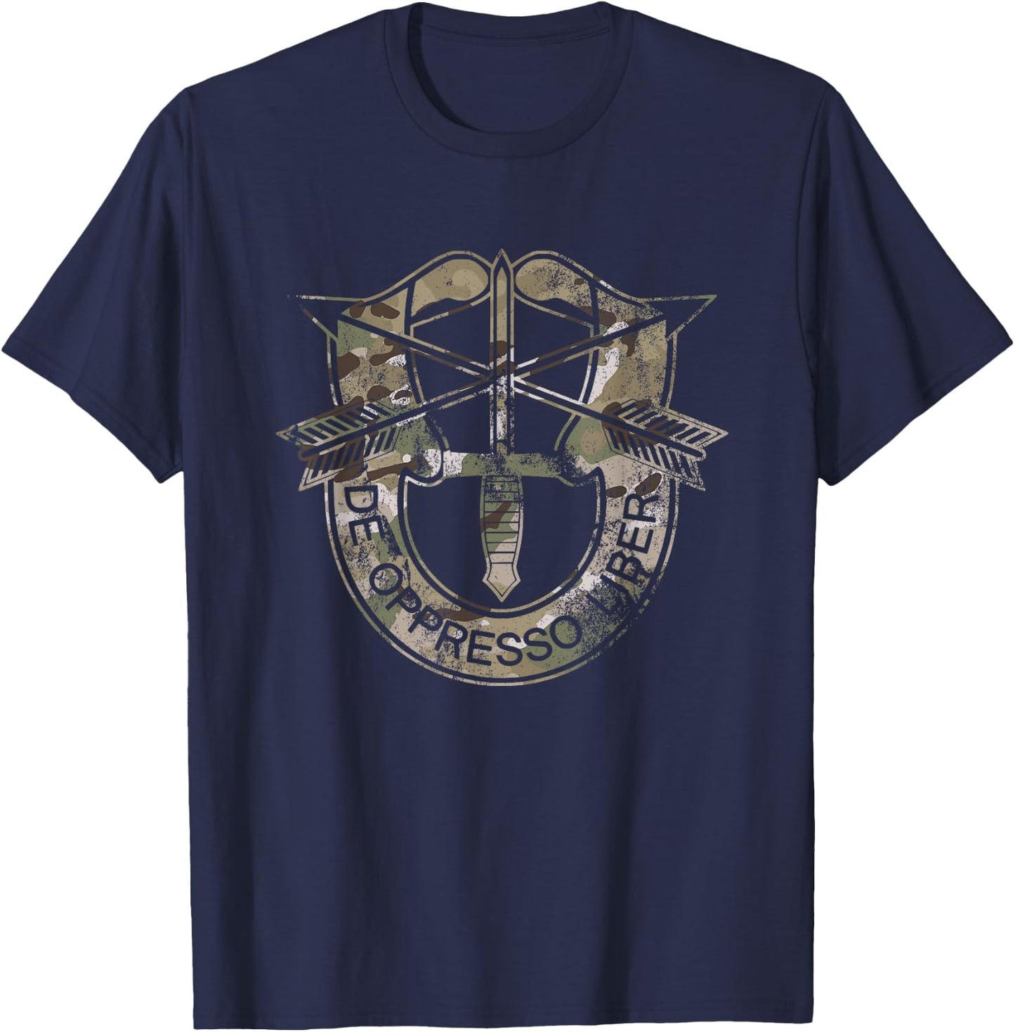 US Special Forces De Oppresso Liber Retro OCP Camo Multicam T-Shirt - T-Shirt | Navy