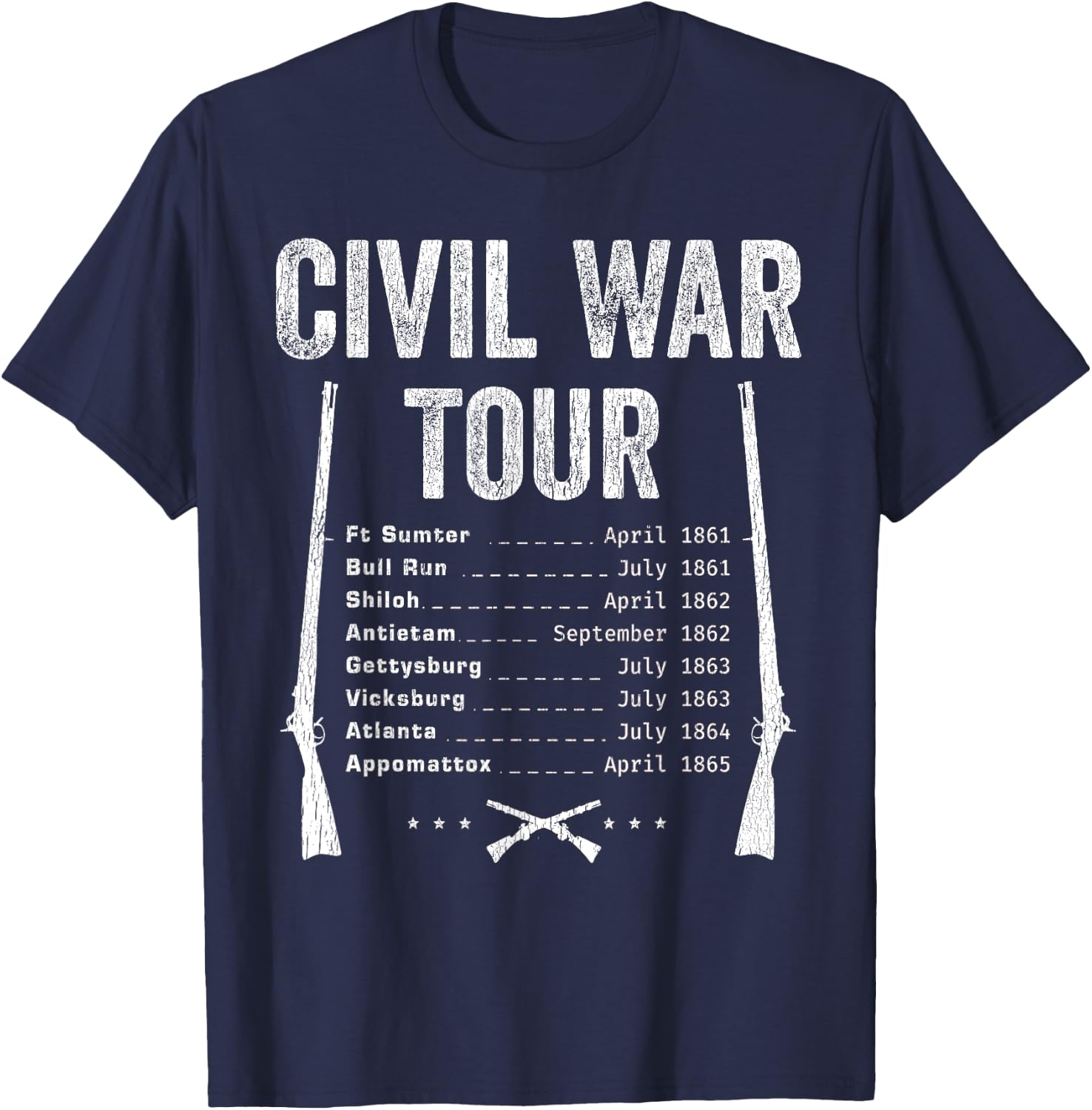 American Civil War Tour Battle Dates Reenactment Gettysburg T-Shirt - T-Shirt | Navy
