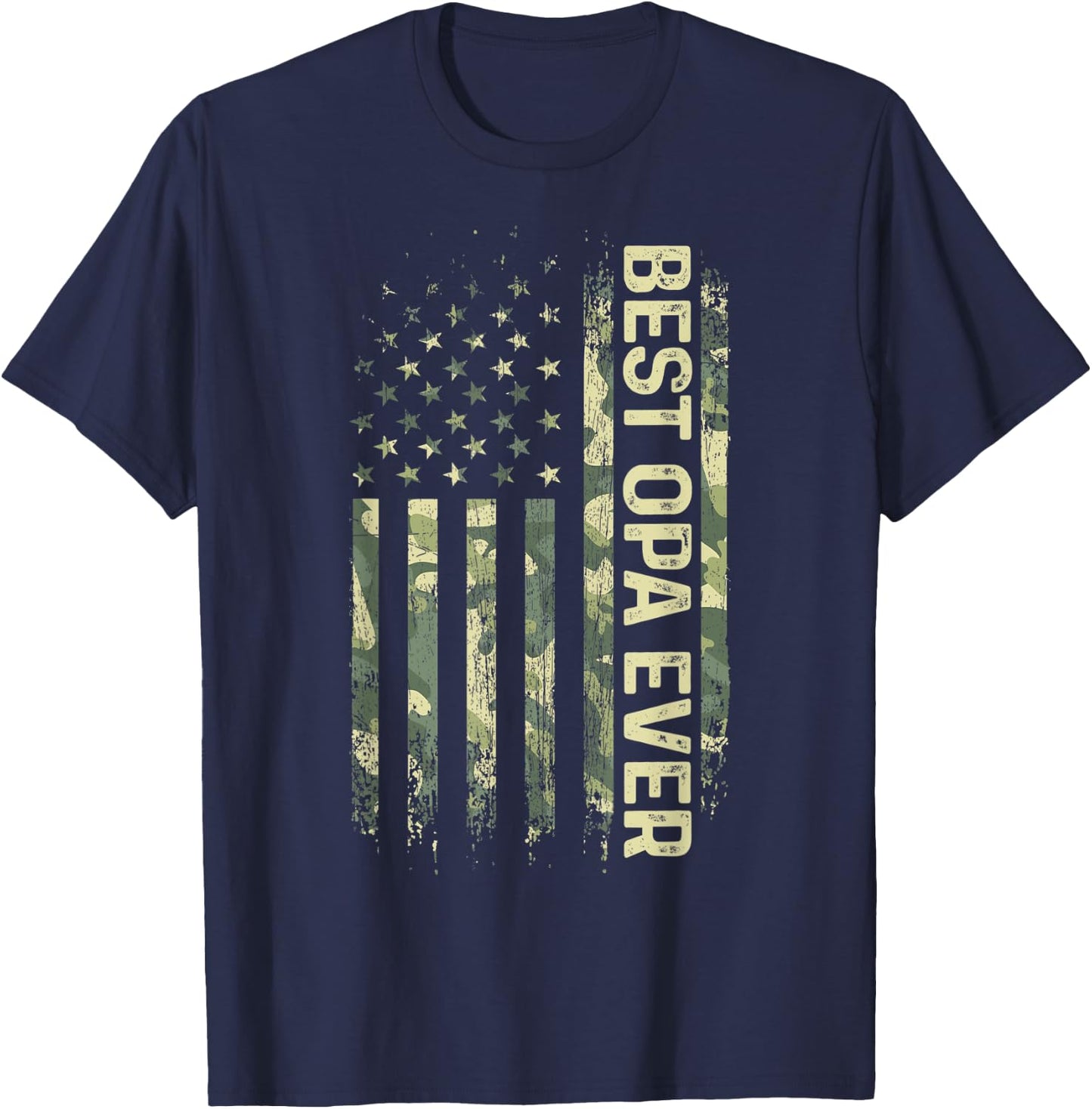 Best Opa Ever Camouflage American Flag Father's Day T-Shirt - T-Shirt | Navy