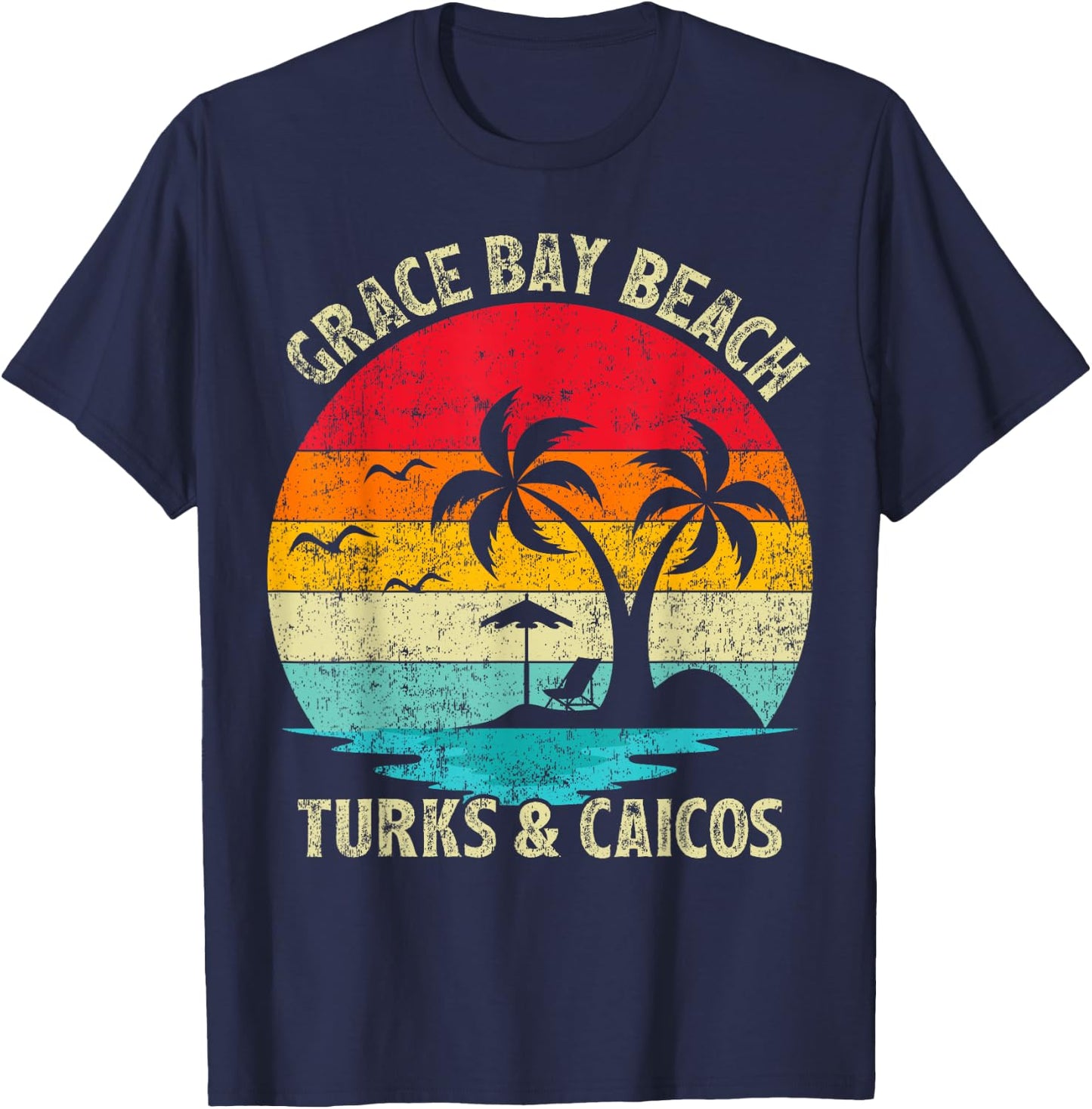 Family Vacation Vintage Turks And Caicos Grace Bay Beach T-Shirt - T-Shirt | Navy