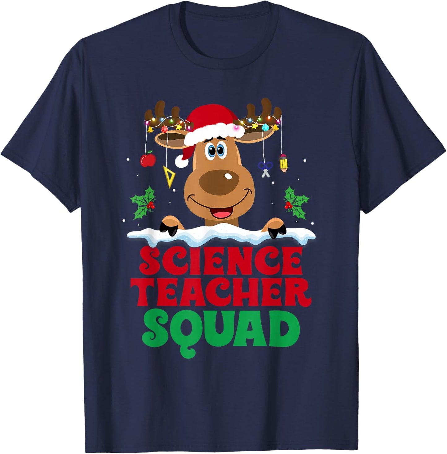 Science Teacher Squad Reindeer Santa Hat Funny Christmas T-Shirt - T-Shirt | Navy