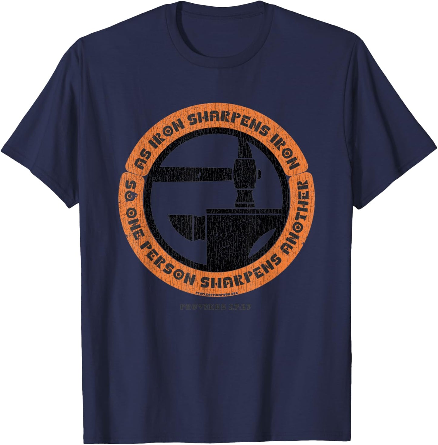Vintage As Iron Sharpens Iron Christian T-Shirt - T-Shirt | Navy