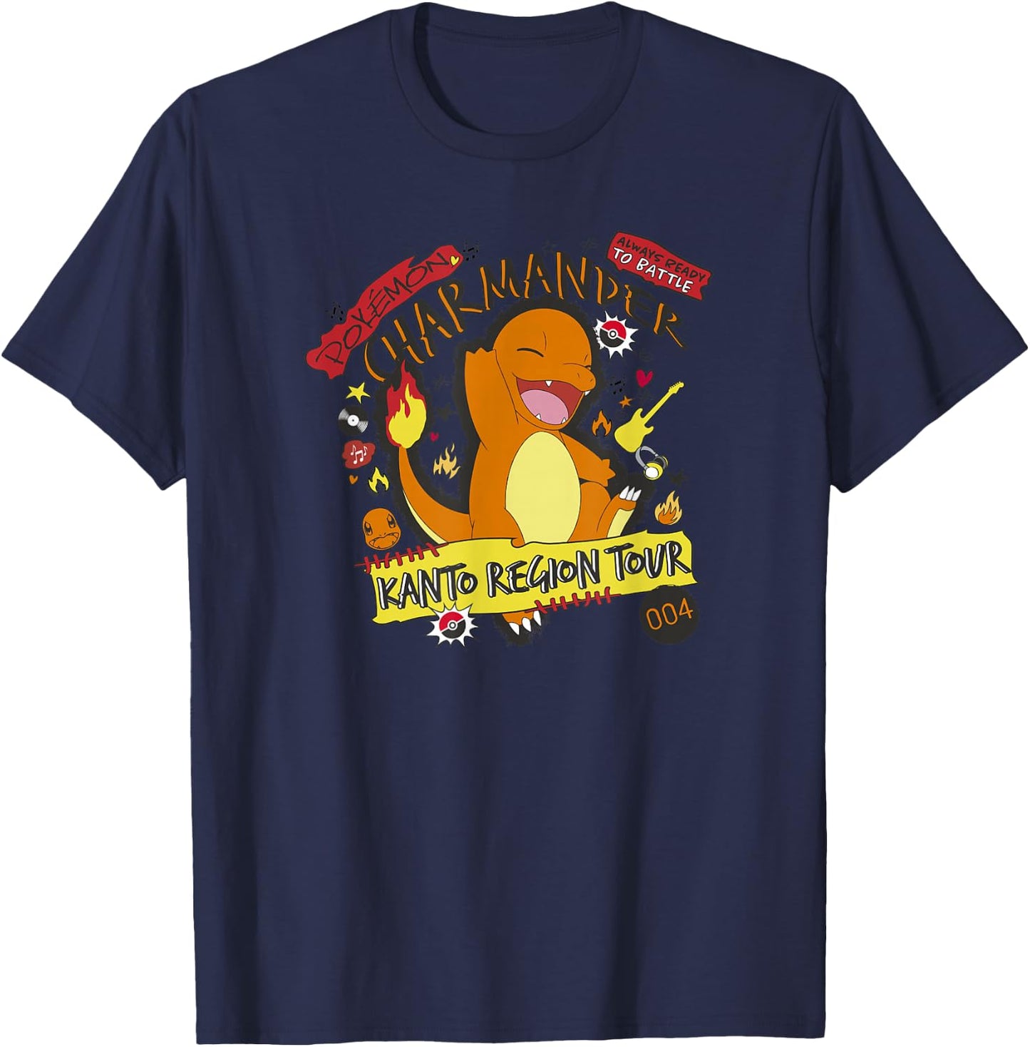 Pokémon Charmander 004 Kanto Region Tour Music Poster T-Shirt - T-Shirt | Navy