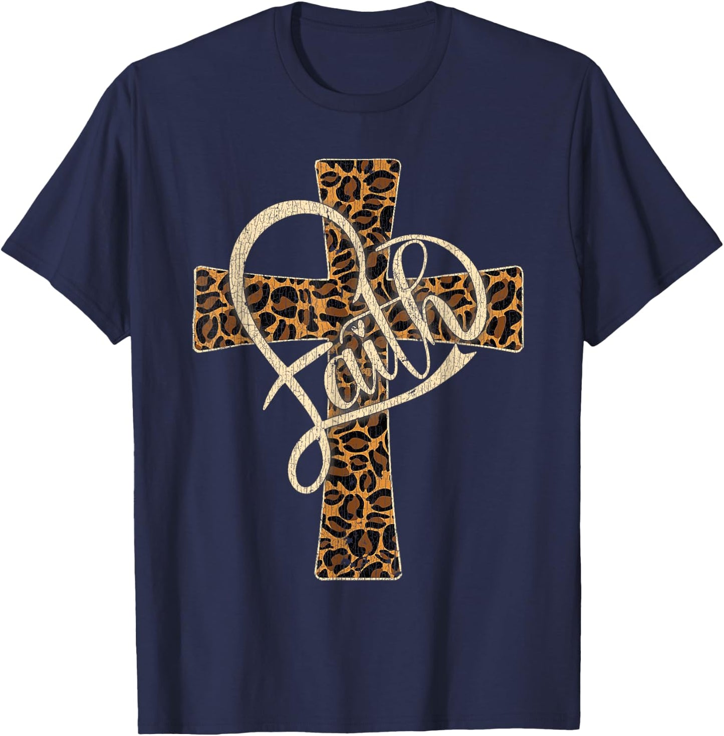 Vintage Faith Christian Men Leopard Cheetah Print T-Shirt - T-Shirt | Navy