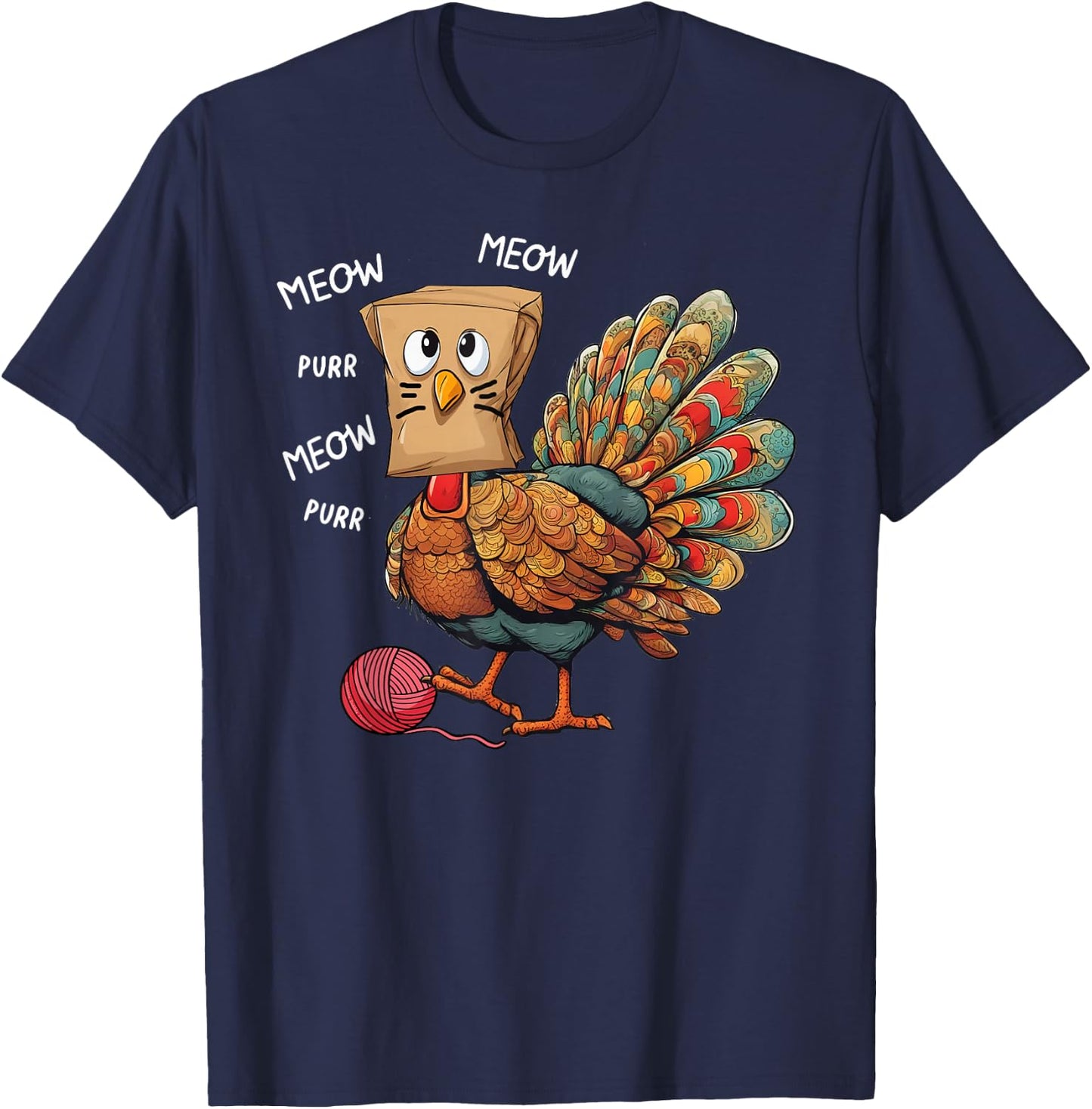 Thanksgiving Turkey Meow I'm a Cat Funny Thanksgiving Men Women Girls Kids T-Shirt - T-Shirt | Navy
