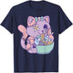 Cute Pastel Kawaii Zombie Cat Eating Ramen Halloween 2023 T-Shirt - T-Shirt | Navy