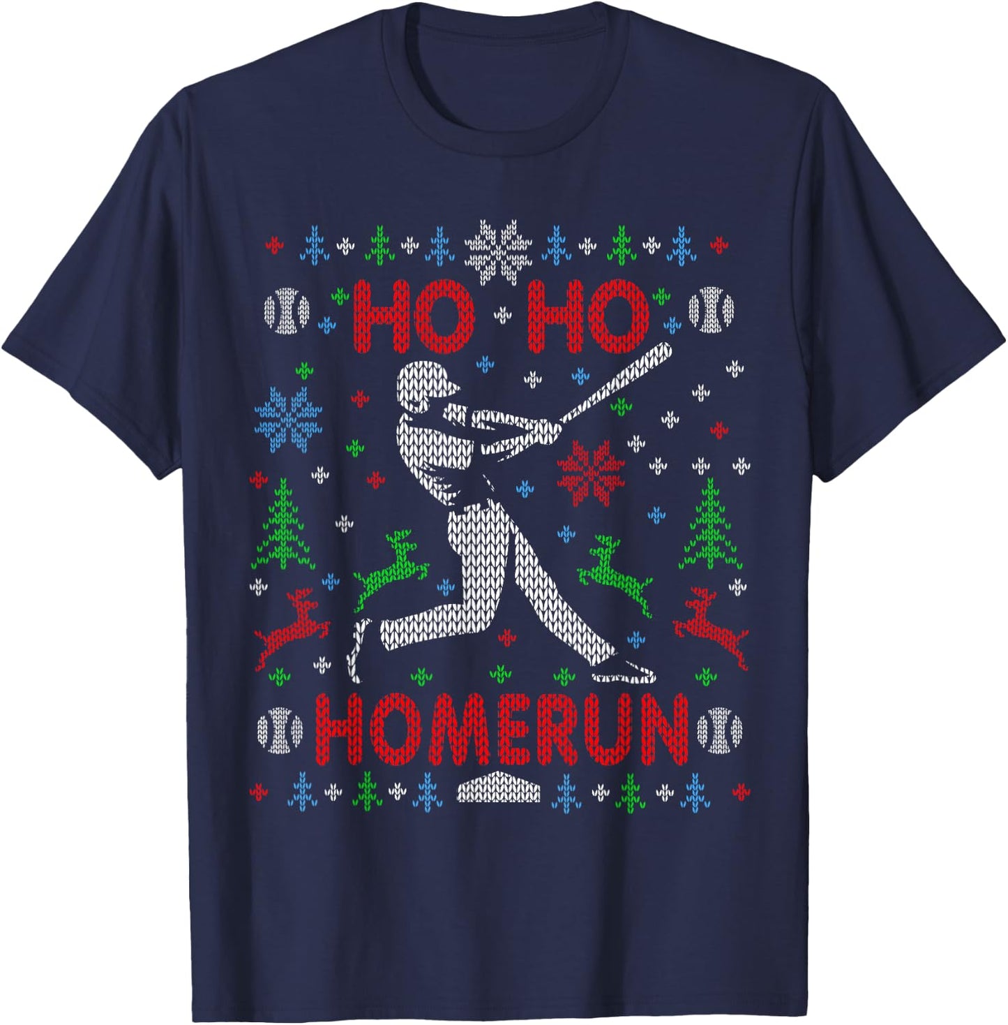 Ho Ho Homerun Baseball Ugly Christmas Sweater Party Hitter T-Shirt - T-Shirt | Navy