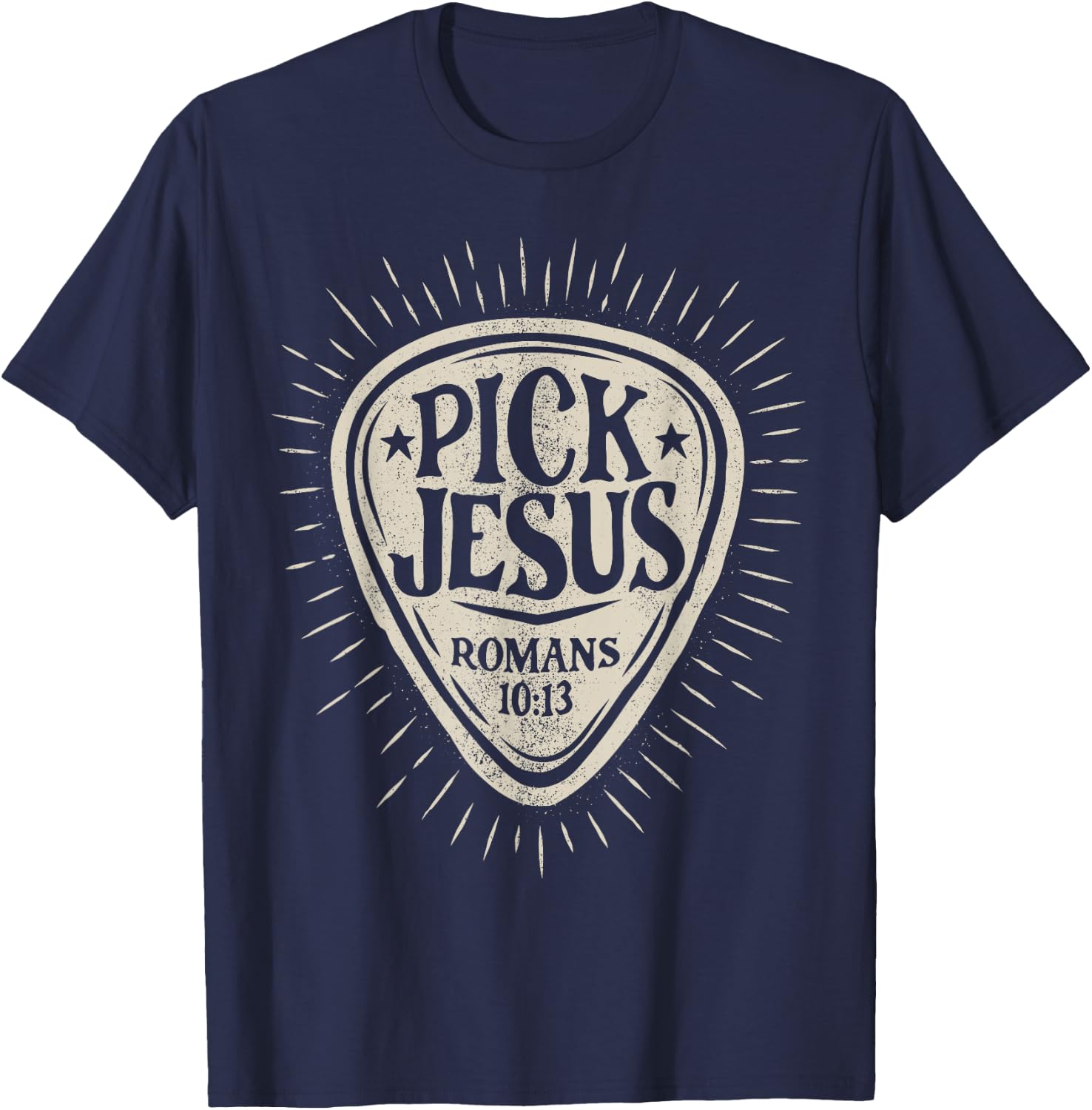 Guitar Pick Jesus Christian Music Guitarist Pastor Retro T-Shirt - T-Shirt | Navy