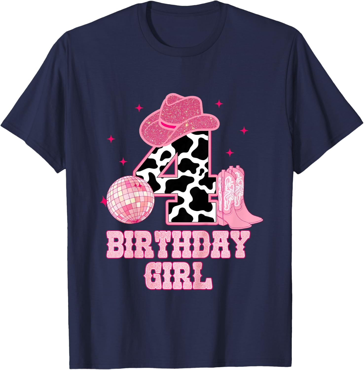 Happy 4th Birthday Girl Outfit Rodeo Western Cowgirl Cowboy T-Shirt - T-Shirt | Navy