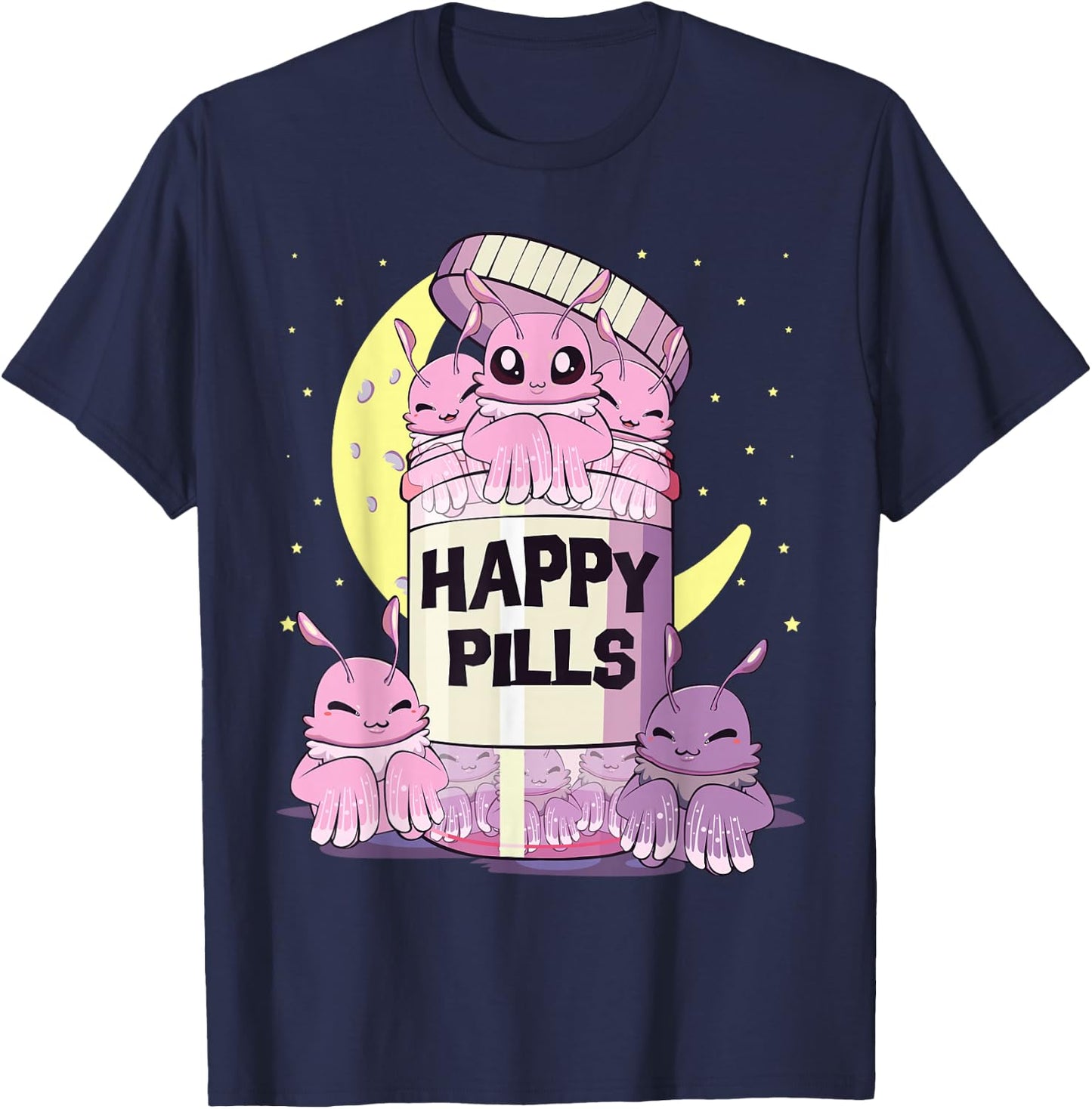 Pastel Goth Kawaii Cute Happy Pills Mothman T-Shirt - T-Shirt | Navy