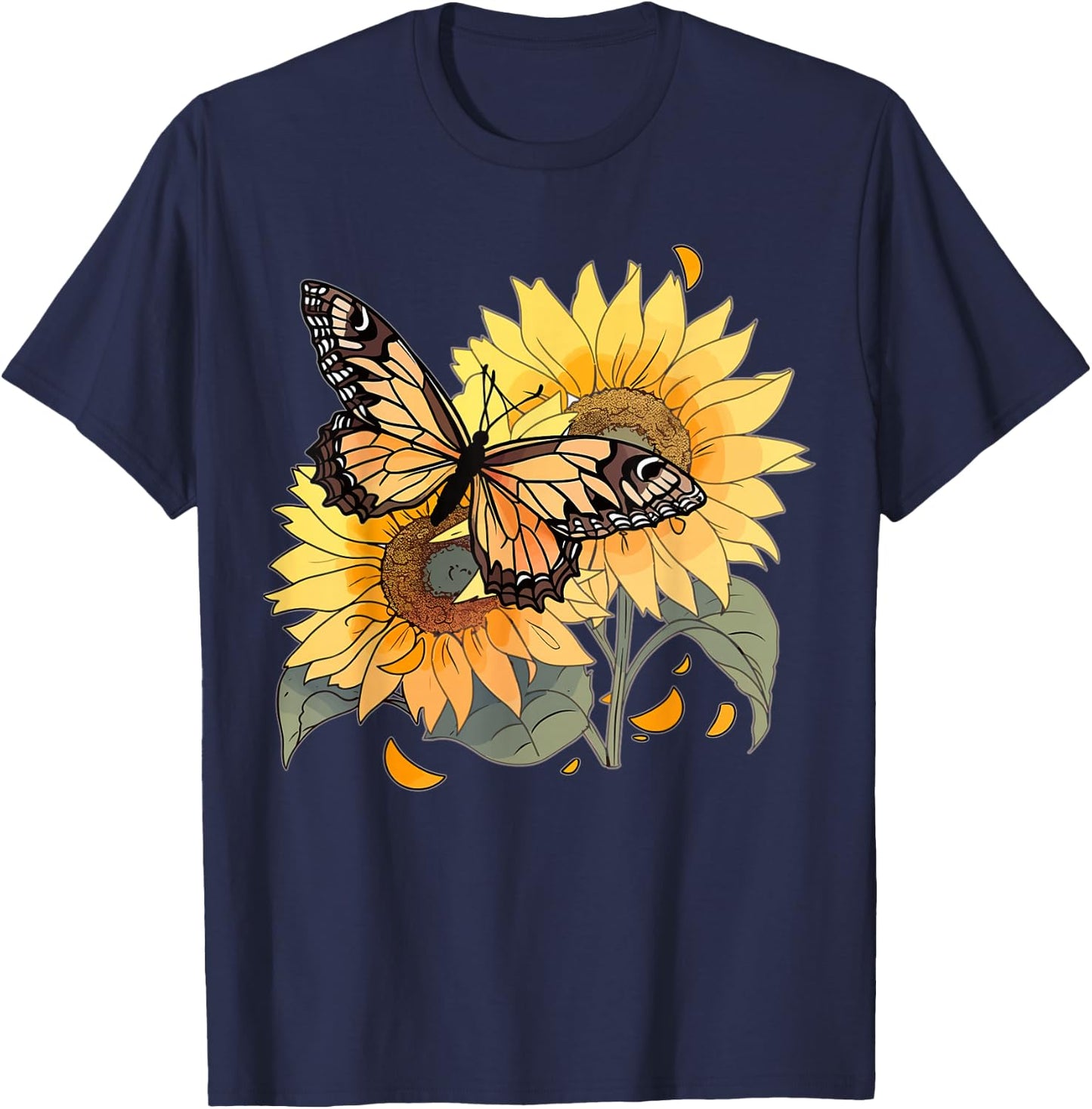 Cute Butterfly Sunflower design butterflies and butterfly T-Shirt - T-Shirt | Navy