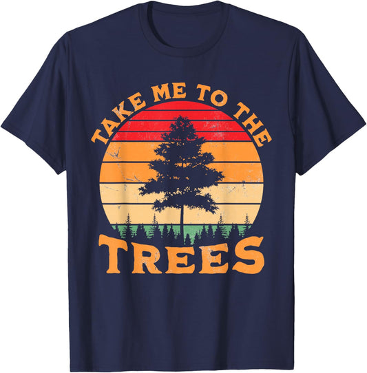 Hiking Camping Take Me To The Trees Retro Sunset T-Shirt - T-Shirt | Navy