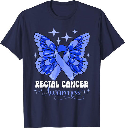 Rectal Cancer Awareness by Rectal Cancer Awareness - Men's -Adults Classic Fit Black Short Sleeve - Small - U-Neck - Modern Classic - Awareness T-Shirt - T-Shirt | Navy