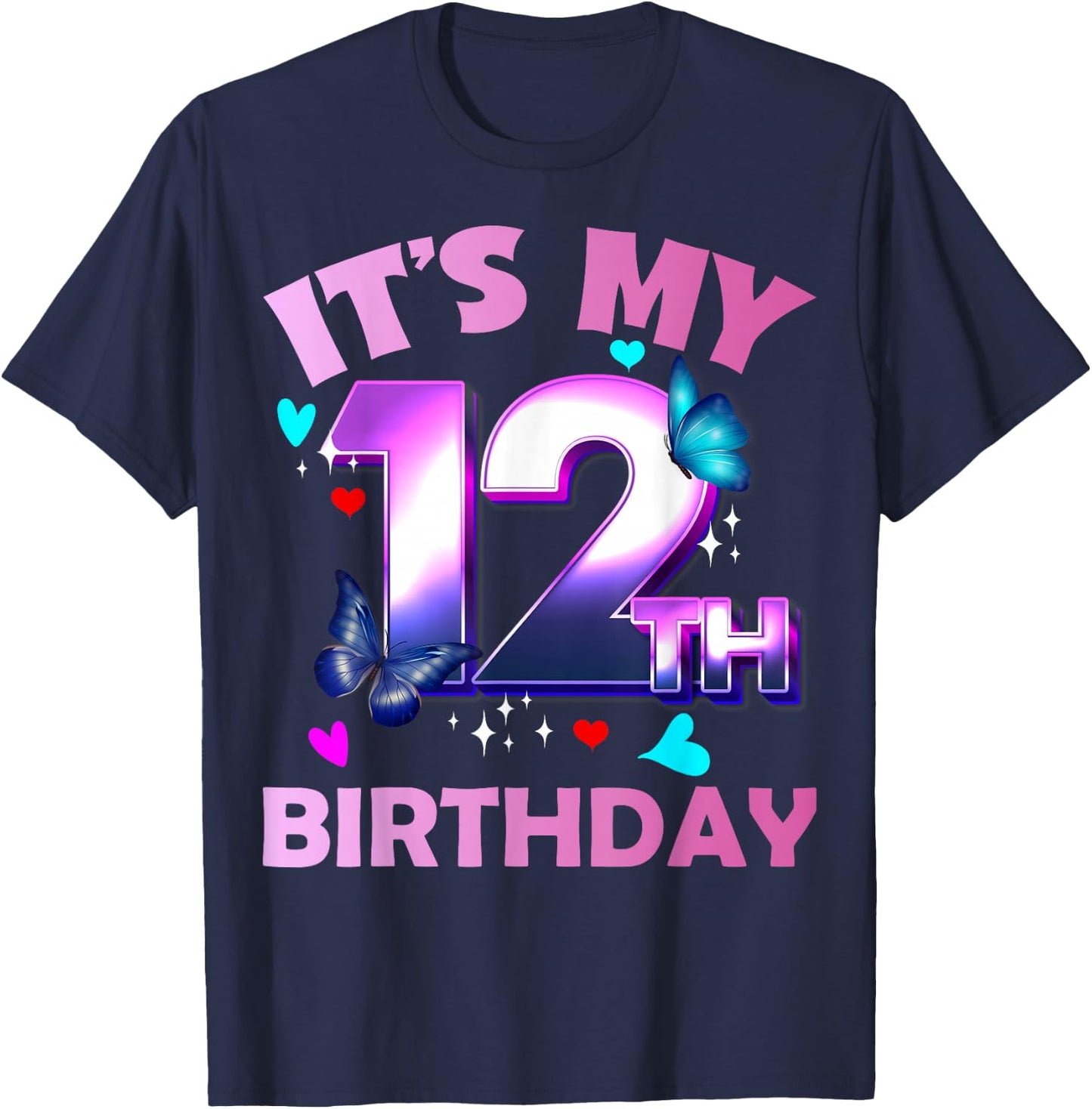 Butterflies - Girls and Boys - It´s My 12th Birthday T-Shirt - T-Shirt | Navy