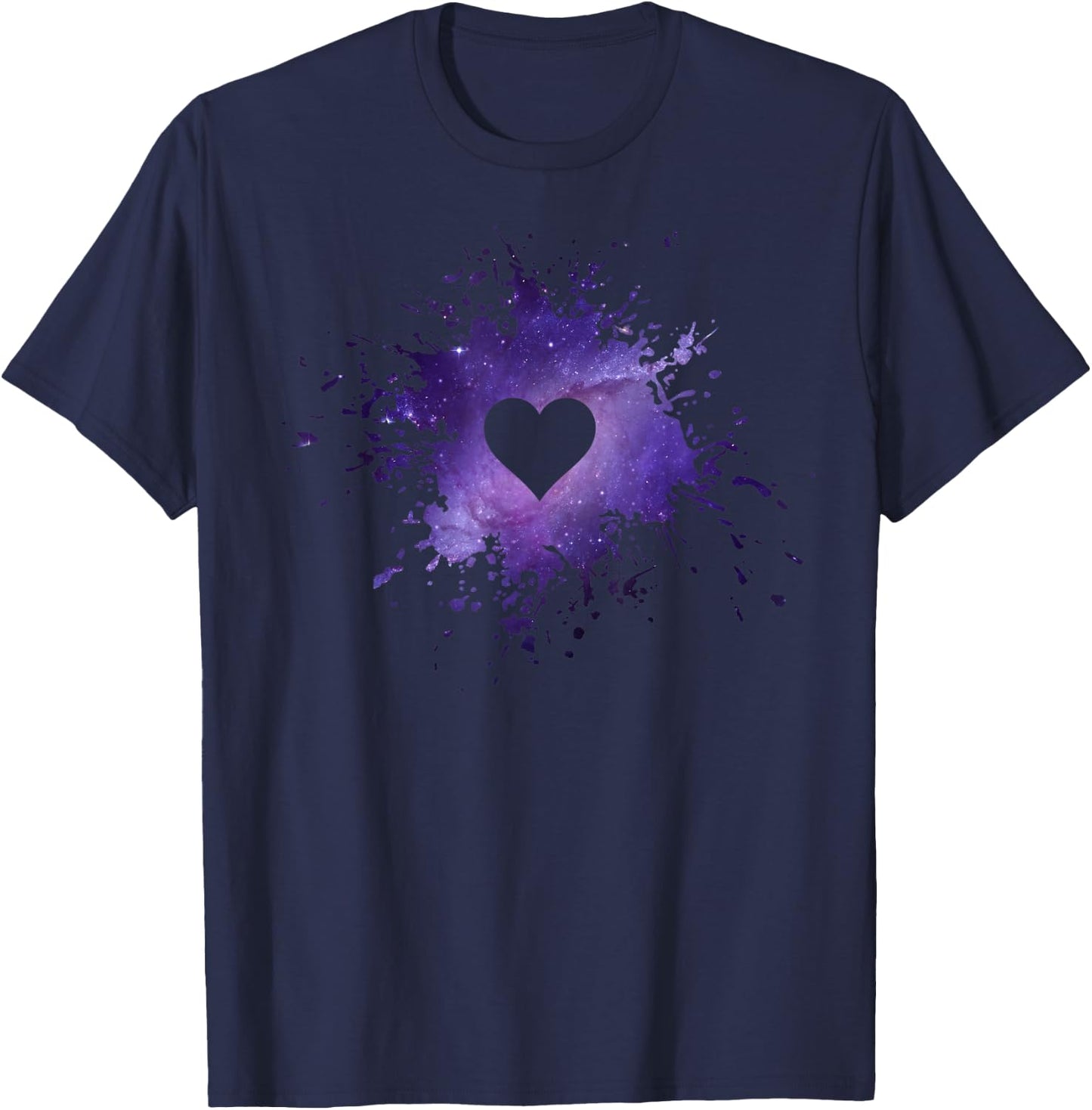 Purple Galaxy Splatter Heart Valentine's Day Design T-Shirt - T-Shirt | Navy