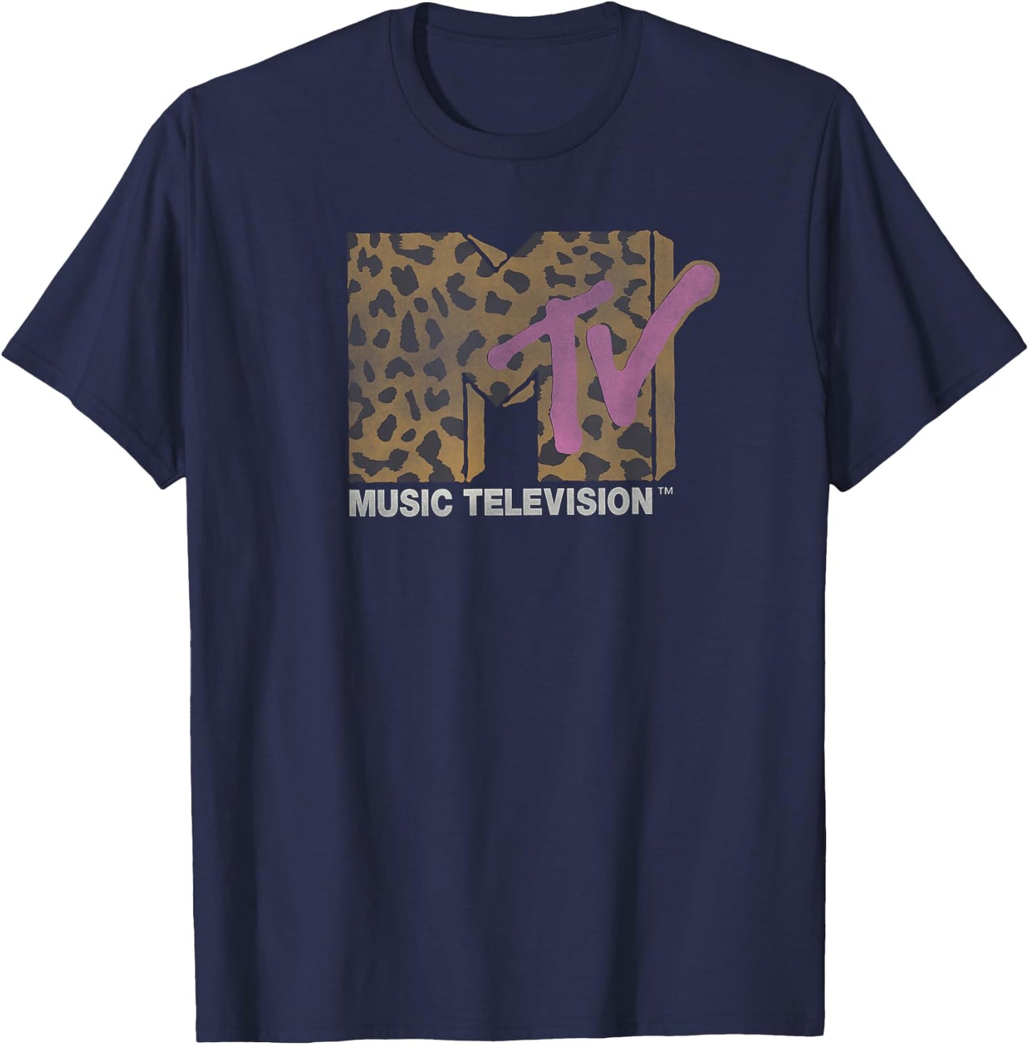 MTV Music Television Leopard Pattern Distressed Classic Logo T-Shirt - T-Shirt | Navy