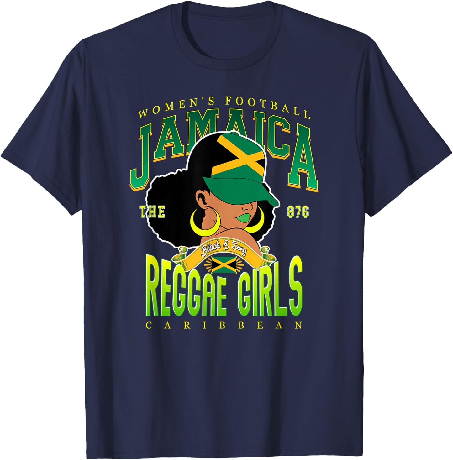 Kingston Reggae Girls Black & Sexy Afro Pride Design T-Shirt - T-Shirt | Navy