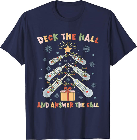 Women Christmas ICU Nurse Call Light Telemetry Healthcare T-Shirt - T-Shirt | Navy