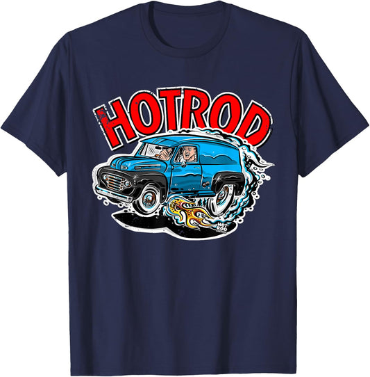 Hot Rod Blue Panel Truck Cartoon Vintage style T-Shirt - T-Shirt | Navy