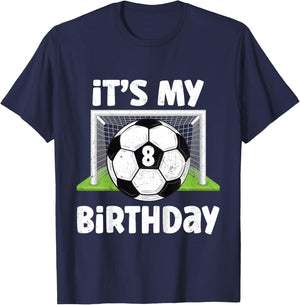 Kids 8 Years Old Soccer 8th Birthday Player Kids B-Day Party T-Shirt - T-Shirt | Navy