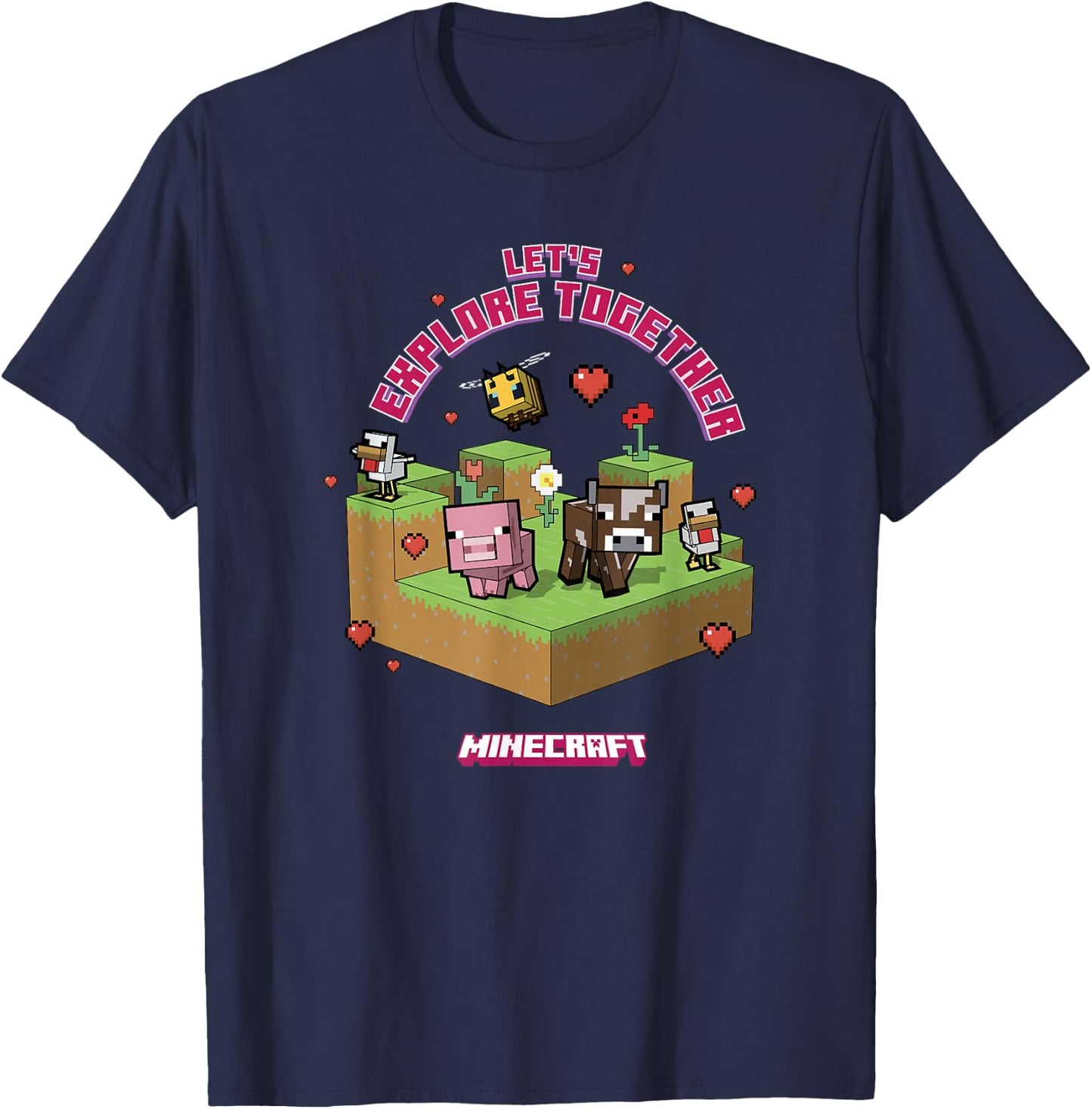 Minecraft Valentine's Day Let's Explore Together Group Shot T-Shirt - T-Shirt | Navy
