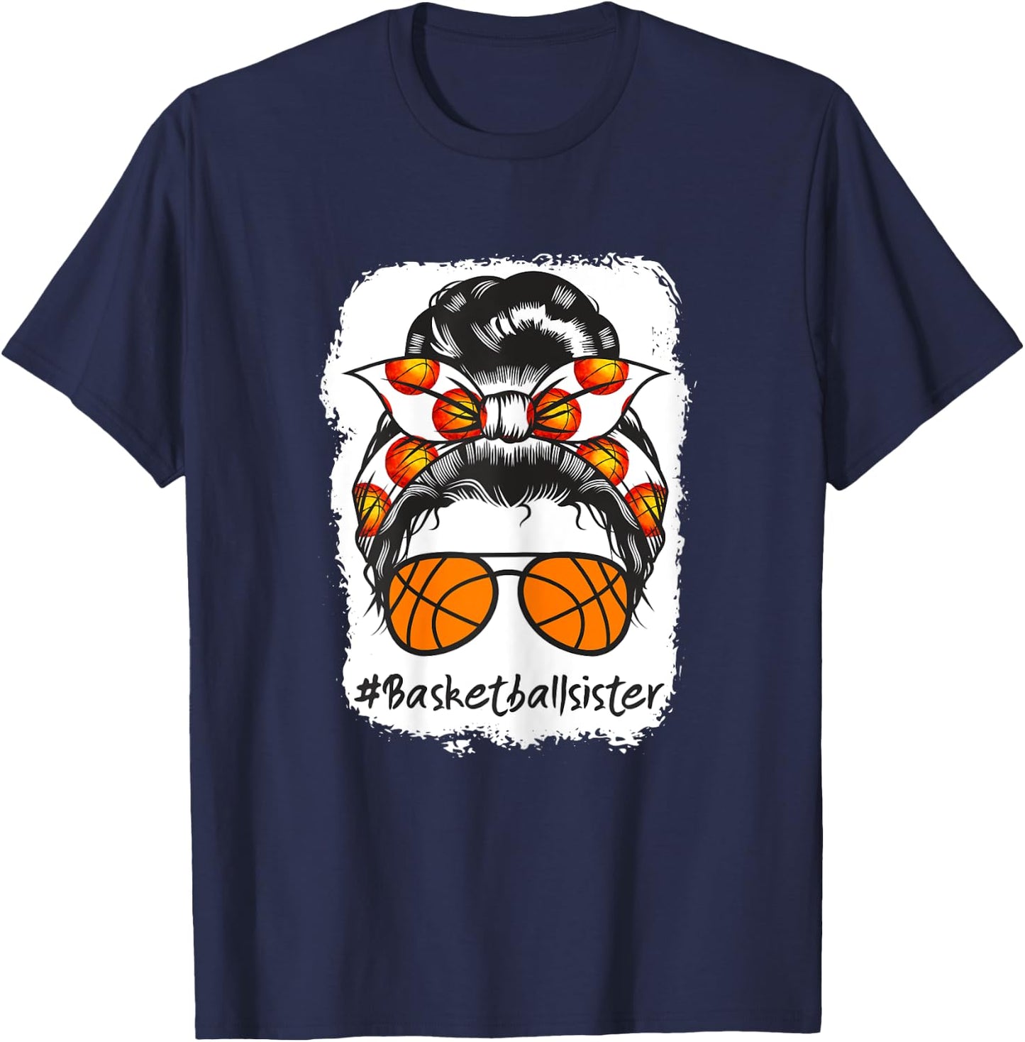 Bleached Basketball Sister Messy Bun Ball T-Shirt - T-Shirt | Navy