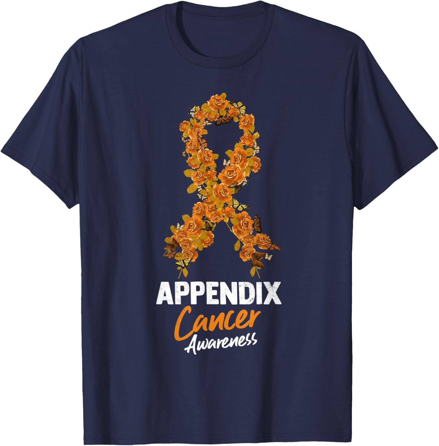 Amber Ribbon Appendix Cancer Awareness T-Shirt - T-Shirt | Navy
