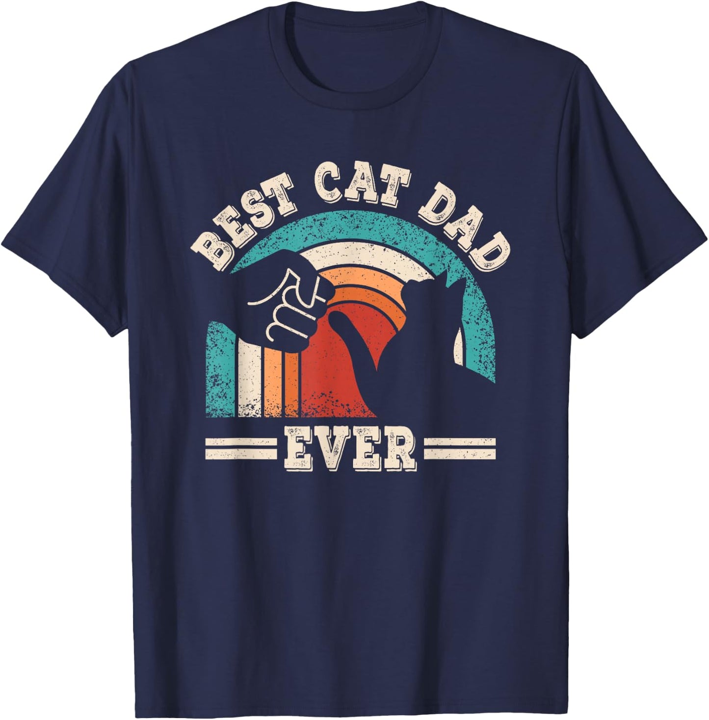 Best Cat Dad Ever Funny Retro Cat Lover Vintage Men T-Shirt - T-Shirt | Navy