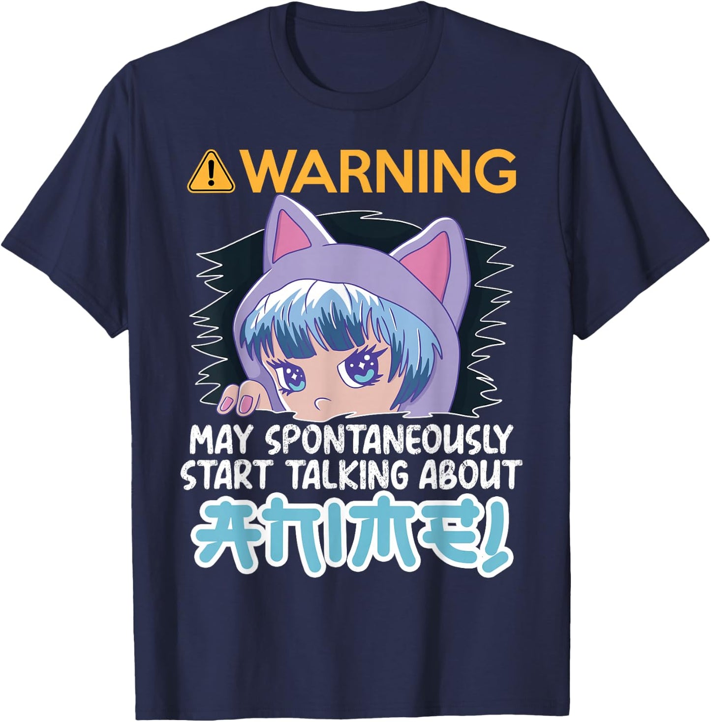 Warning May Spontaneously Talk About Anime Teen Manga Girl T-Shirt - T-Shirt | Navy