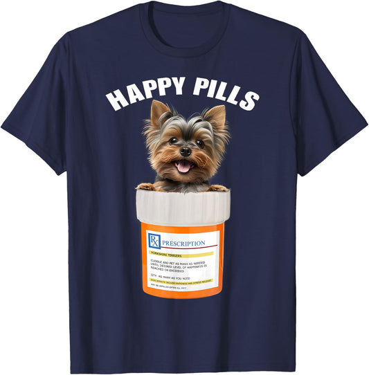 Yorkshire Terrier Happy Pills Funny Yorkie lovers T-Shirt - T-Shirt | Navy