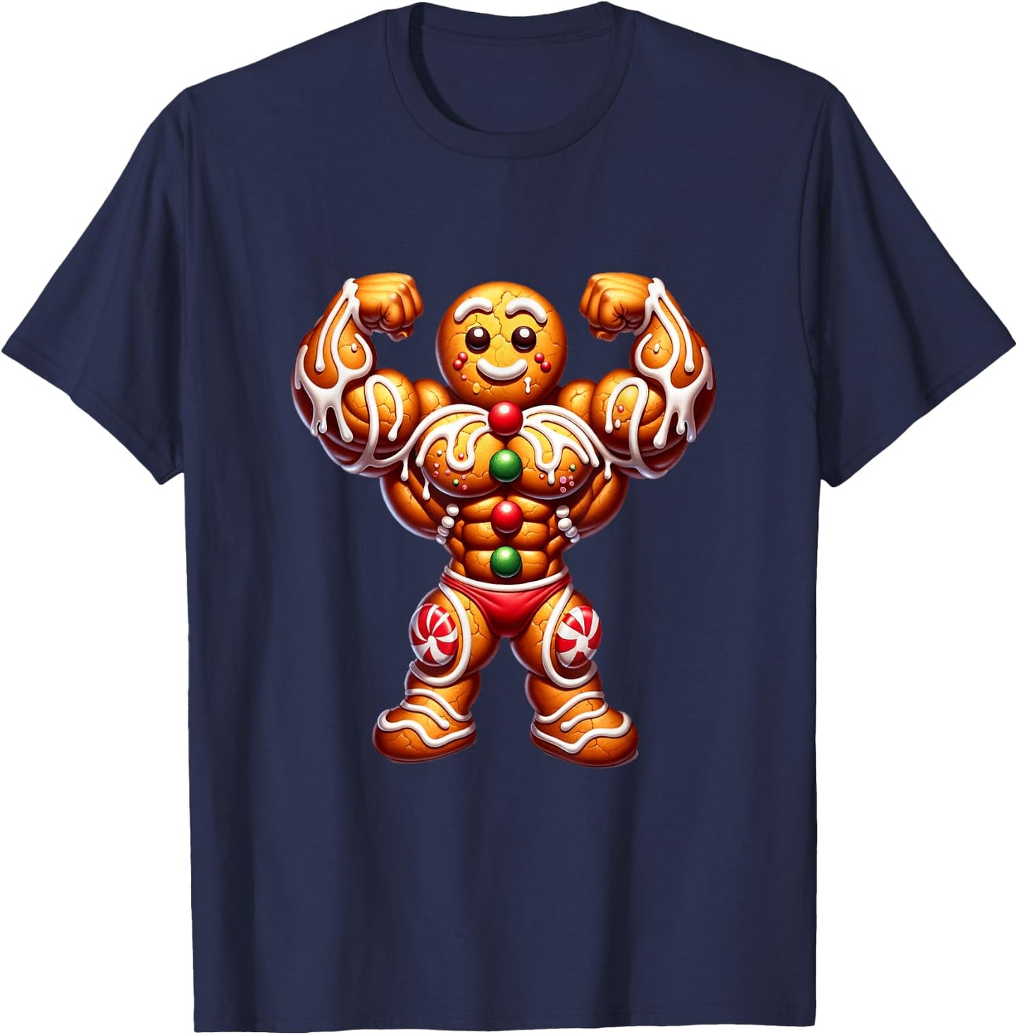 Fitness X-Mas Holiday Bodybuilding Men Women -Adult Black Cartoon Holiday Workout Small T-Shirt - T-Shirt | Navy