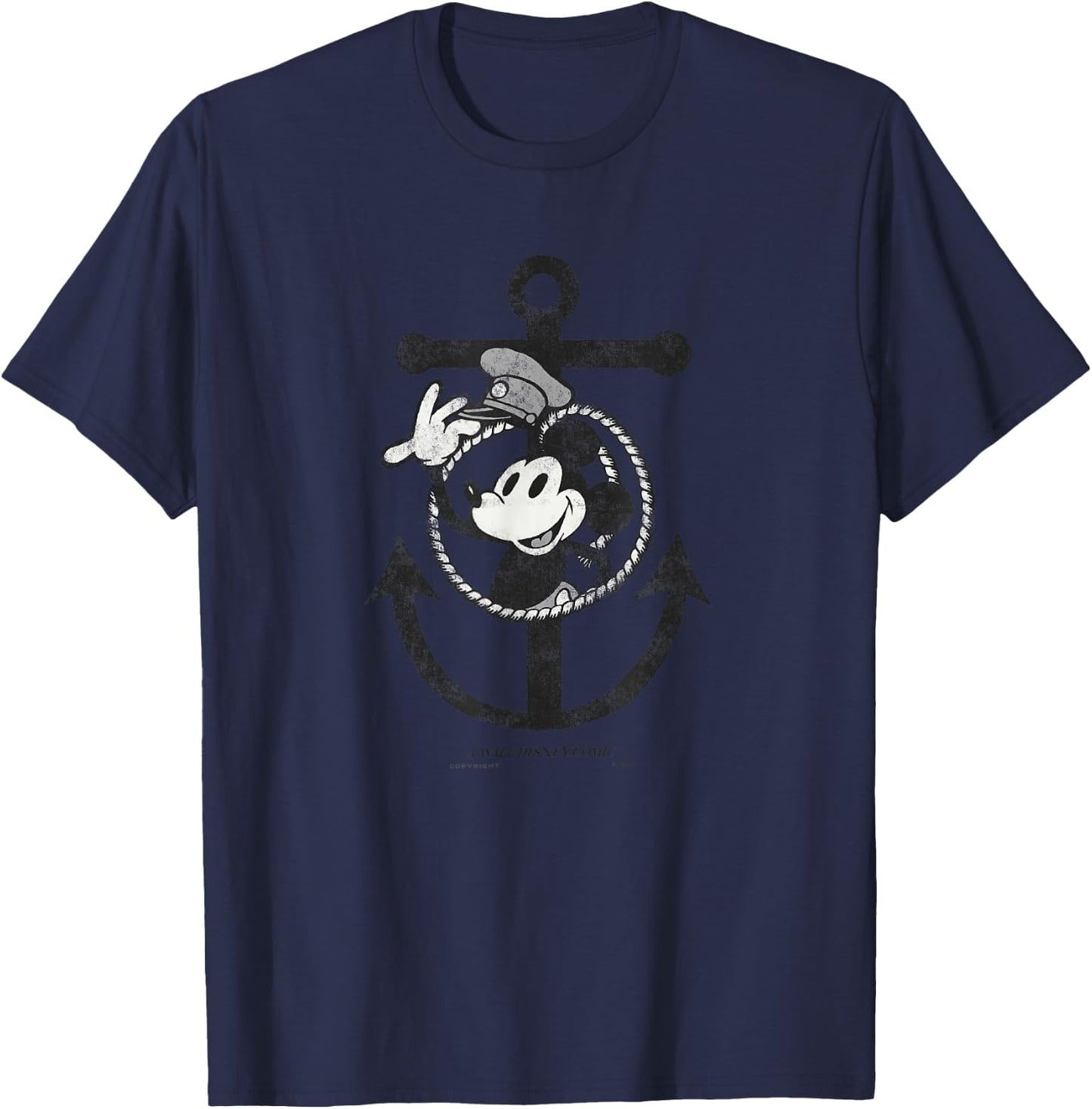 Disney 100 Mickey Mouse Steamboat Willie Anchor D100 Small T-Shirt - T-Shirt | Navy
