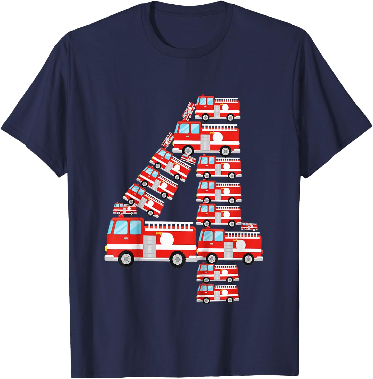 Kids Fire Truck 4th Birthday Boy 4 Year Old Firefighter T-Shirt - T-Shirt | Navy