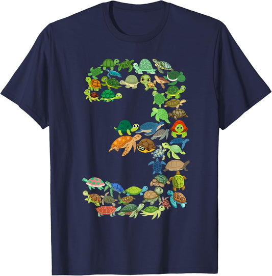 Toddler 3rd Birthday Sea Turtle Tortoise Themed 3 Year Old T-Shirt - T-Shirt | Navy