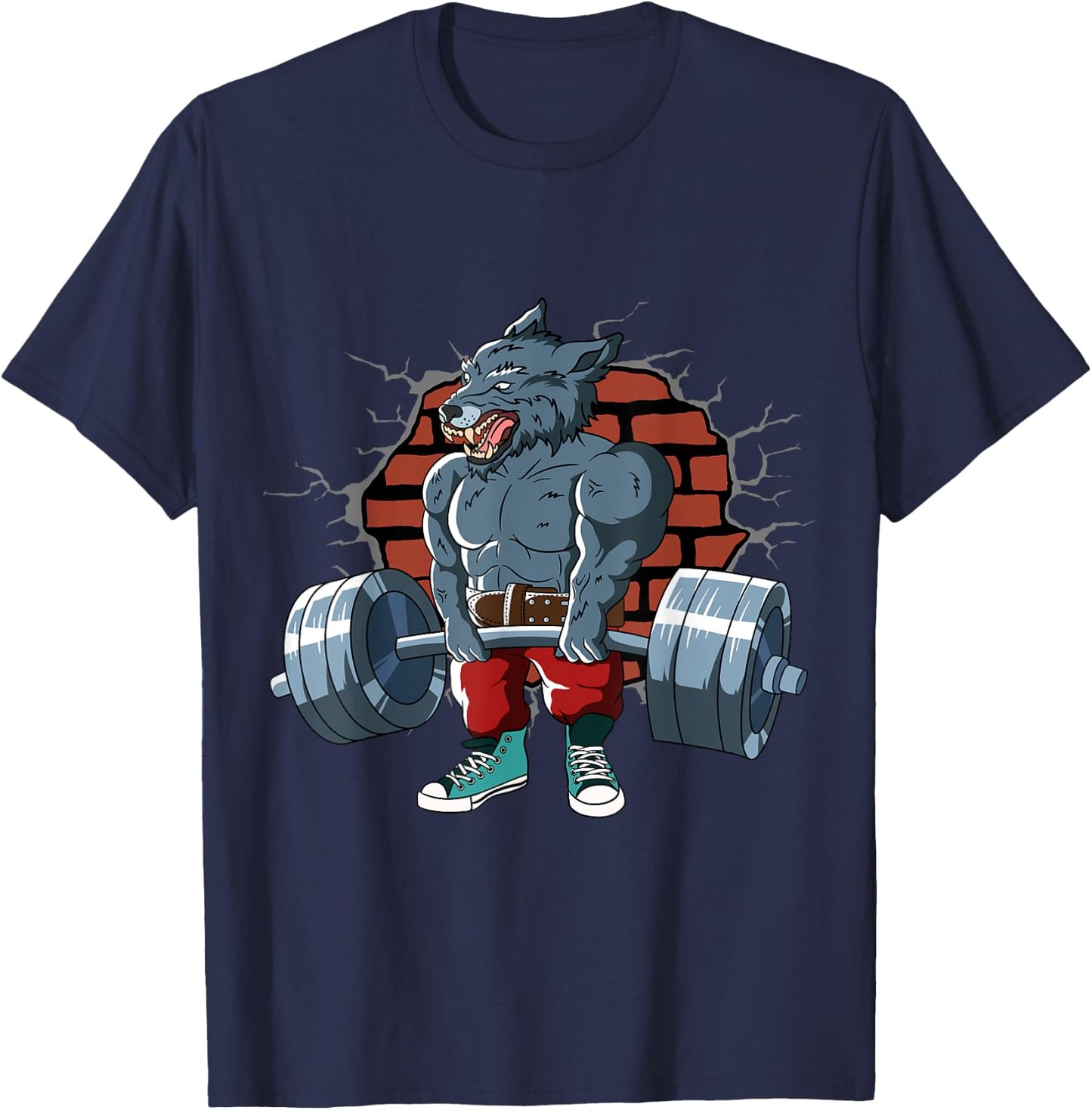 Fitness Alpha Wolf doing Deadlift Workout Training Gym T-Shirt - T-Shirt | Navy