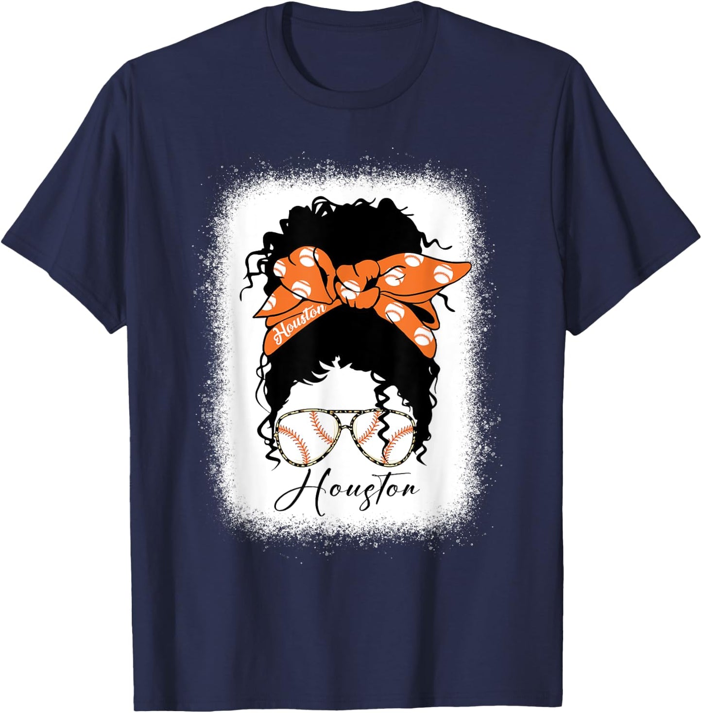 Messy Bun Bleached Houstion Souvenir I Love Houstion Women T-Shirt - T-Shirt | Navy