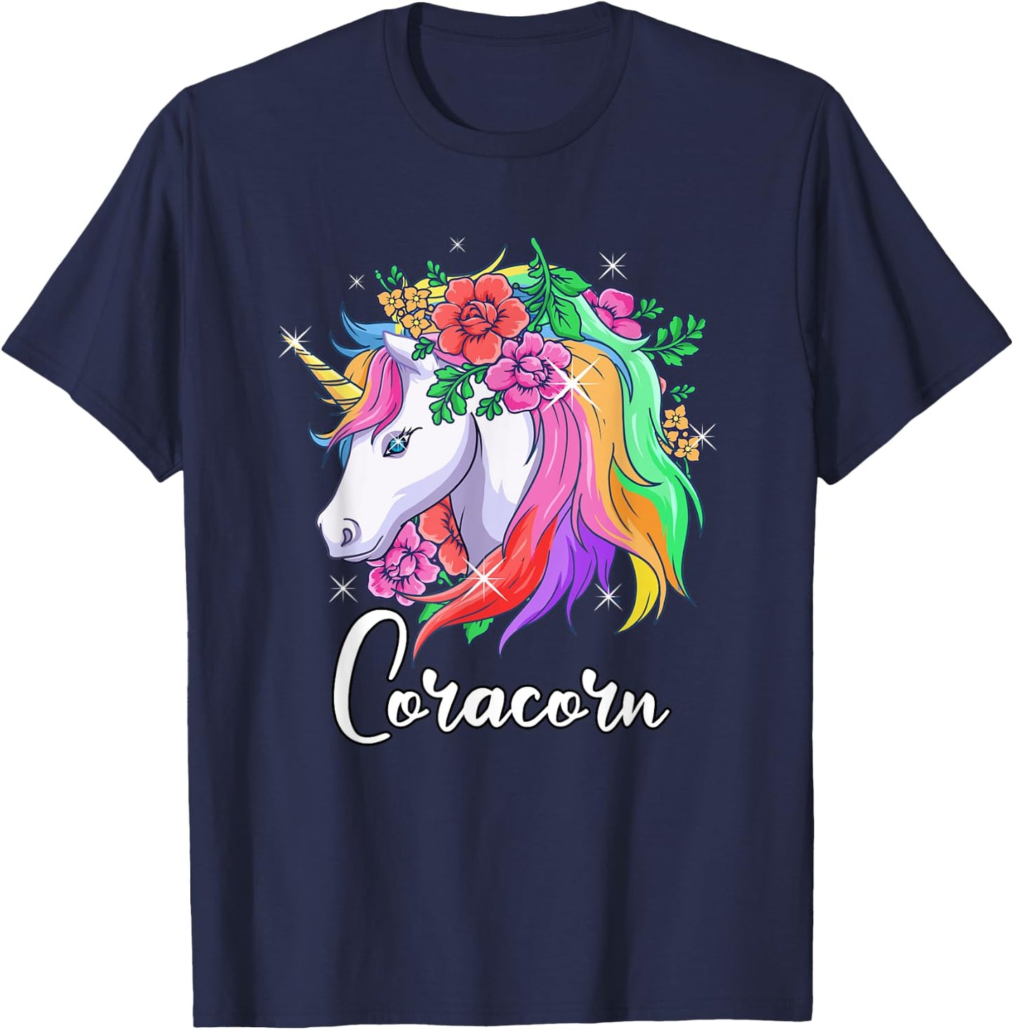 Cute Coracorn Personalized Name Unicorn Cora T-Shirt - T-Shirt | Navy
